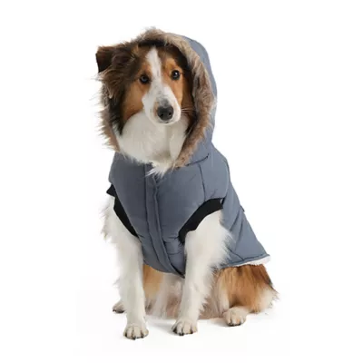 Product Hotel Doggy Dog Coat - Faux-Fur Hooded Parka - Grey