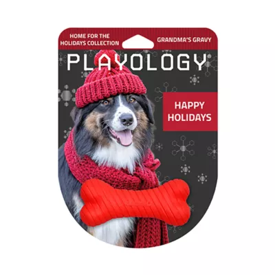 Product Playology Holiday Grandma's Gravy Scented Dual Layer Bone Dog Toy, Small