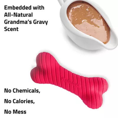 Product Playology Holiday Grandma's Gravy Scented Dual Layer Bone Dog Toy, Small