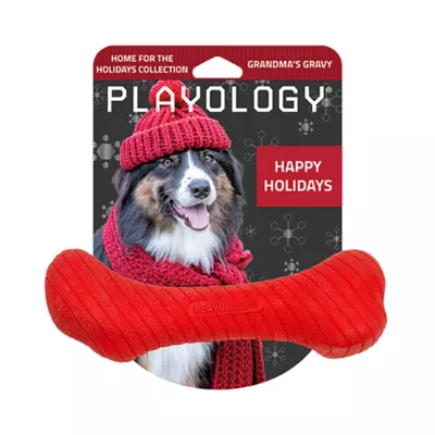 Product Playology Holiday Grandma's Gravy Scented Crunch Bone Dog Toy, Jumbo