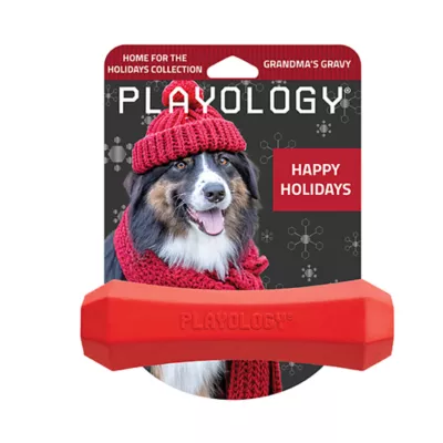 Product Playology Holiday Grandma's Gravy Scented Squeaky Chew Stick Dog Toy, Medium