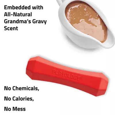Product Playology Holiday Grandma's Gravy Scented Squeaky Chew Stick Dog Toy, Medium