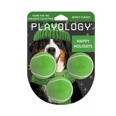 Product Playology Holiday Mom's Turkey Scented Squeaky Chew Ball Dog Toy, Small, 3 Pack