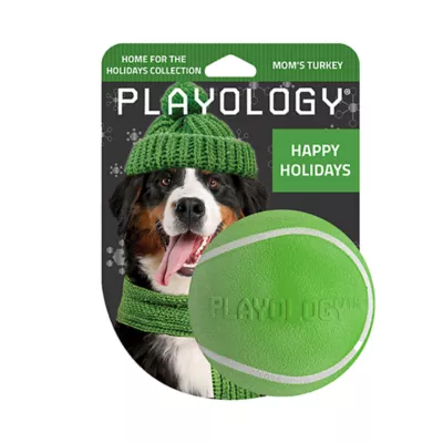 Product Playology Holiday Mom's Turkey Scented Squeaky Chew Ball Dog Toy, Jumbo