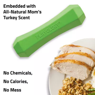 Product Playology Holiday Mom's Turkey Scented Squeaky Chew Stick Dog Toy, Medium