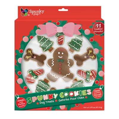 Product Spunky Pup Dog Treats, Holiday Cookie Tray - Peanut Butter, 353g /11 Count
