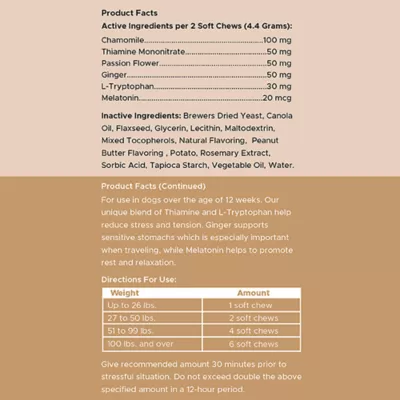 Product Chew + Heal Anxiety + Stress Calming Supplement Peanut Butter Flavor Soft Chews for Dogs