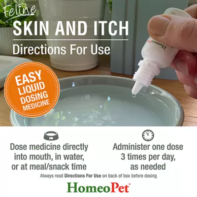 Product HomeoPet Feline Skin & Itch Cat Supplement, 15 ml bottle