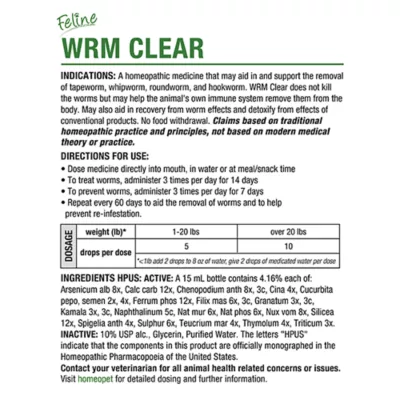 Product HomeoPet Feline Worm Clear Cat Supplement, 15 ml bottle