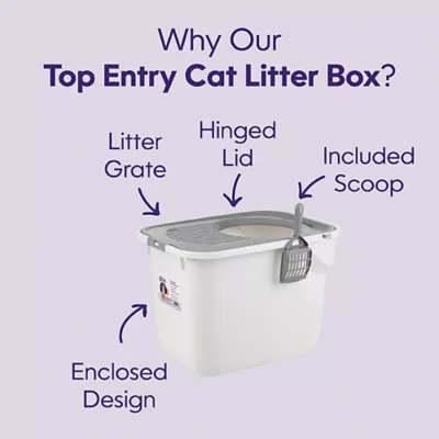 Product Litter Genie, Top Entry Cat Litter Box with Scoop, White/Gray