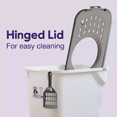 Product Litter Genie, Top Entry Cat Litter Box with Scoop, White/Gray