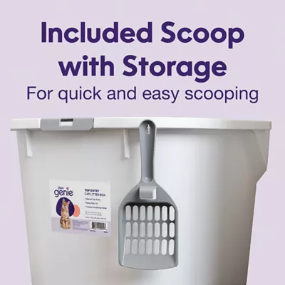 Product Litter Genie, Top Entry Cat Litter Box with Scoop, White/Gray