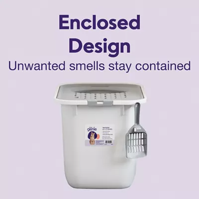 Product Litter Genie, Top Entry Cat Litter Box with Scoop, White/Gray