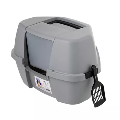 Product Litter Genie, Corner Enclosed Cat Litter Box with Scoop & Handle, Gray/Black