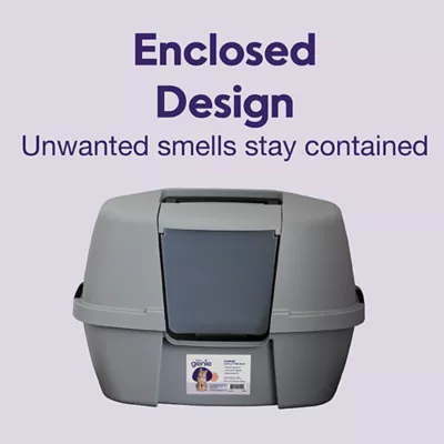 Product Litter Genie, Corner Enclosed Cat Litter Box with Scoop & Handle, Gray/Black