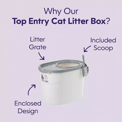 Product Litter Genie, Top Entry Enclosed Cat Litter Box with Scoop, White/Gray