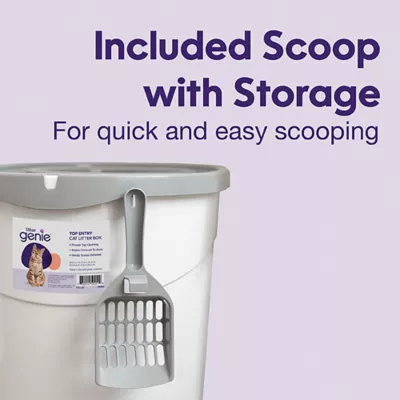 Product Litter Genie, Top Entry Enclosed Cat Litter Box with Scoop, White/Gray