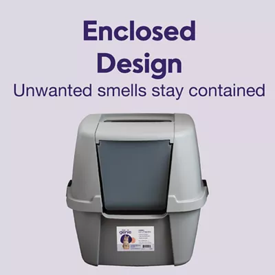 Product Litter Genie, Large Portable Enclosed Cat Litter Box with Scoop & Handle, Gray/Black