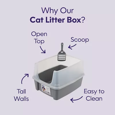 Product Litter Genie, Open Top Cat Litter Box with Scoop, Gray