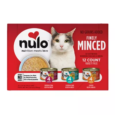 Product Nulo Finely Minced Cat & Kitten Wet Food - Grain Free, Whole Protein, 12 Count Variety Pack