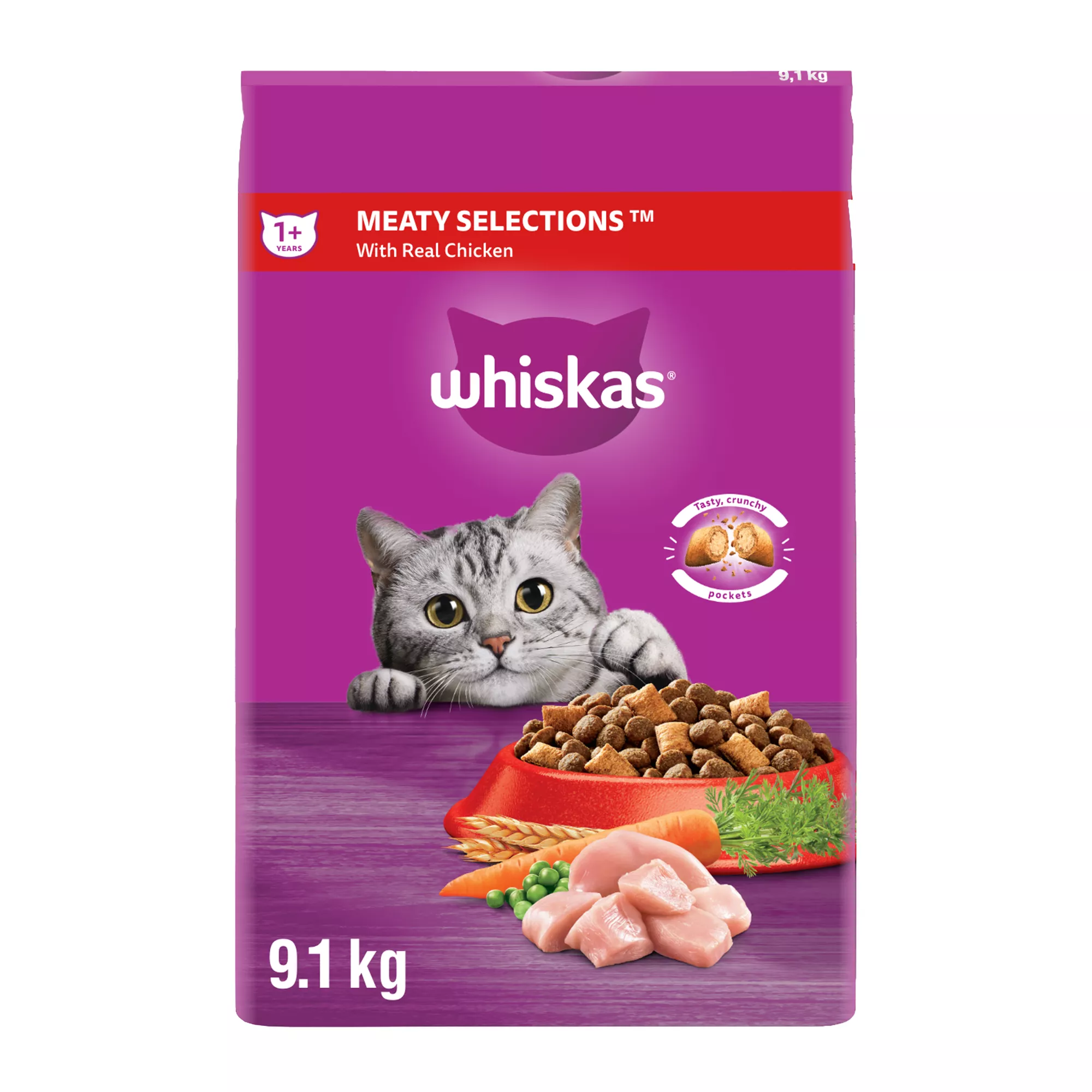 Whiskas Meaty Selections Adult Dry Cat Food with Real Chicken