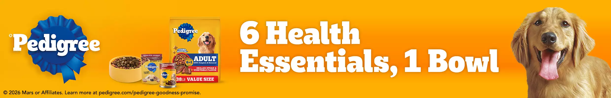 6 Health Essential, 1 Bowl text with dog & food