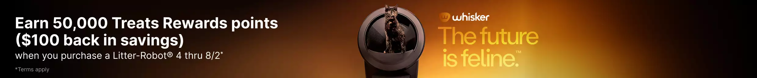 Whisker Litter Robot 4 with 50,000 points callout for purchasing a Litter Robot 4 or bundle