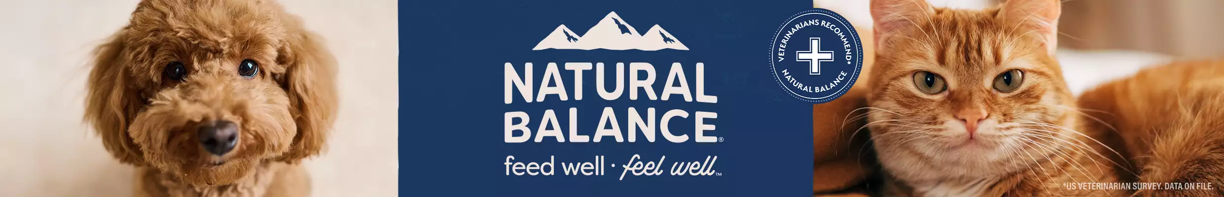 natural balance feed well, feel well logo with picture of dog and a cat