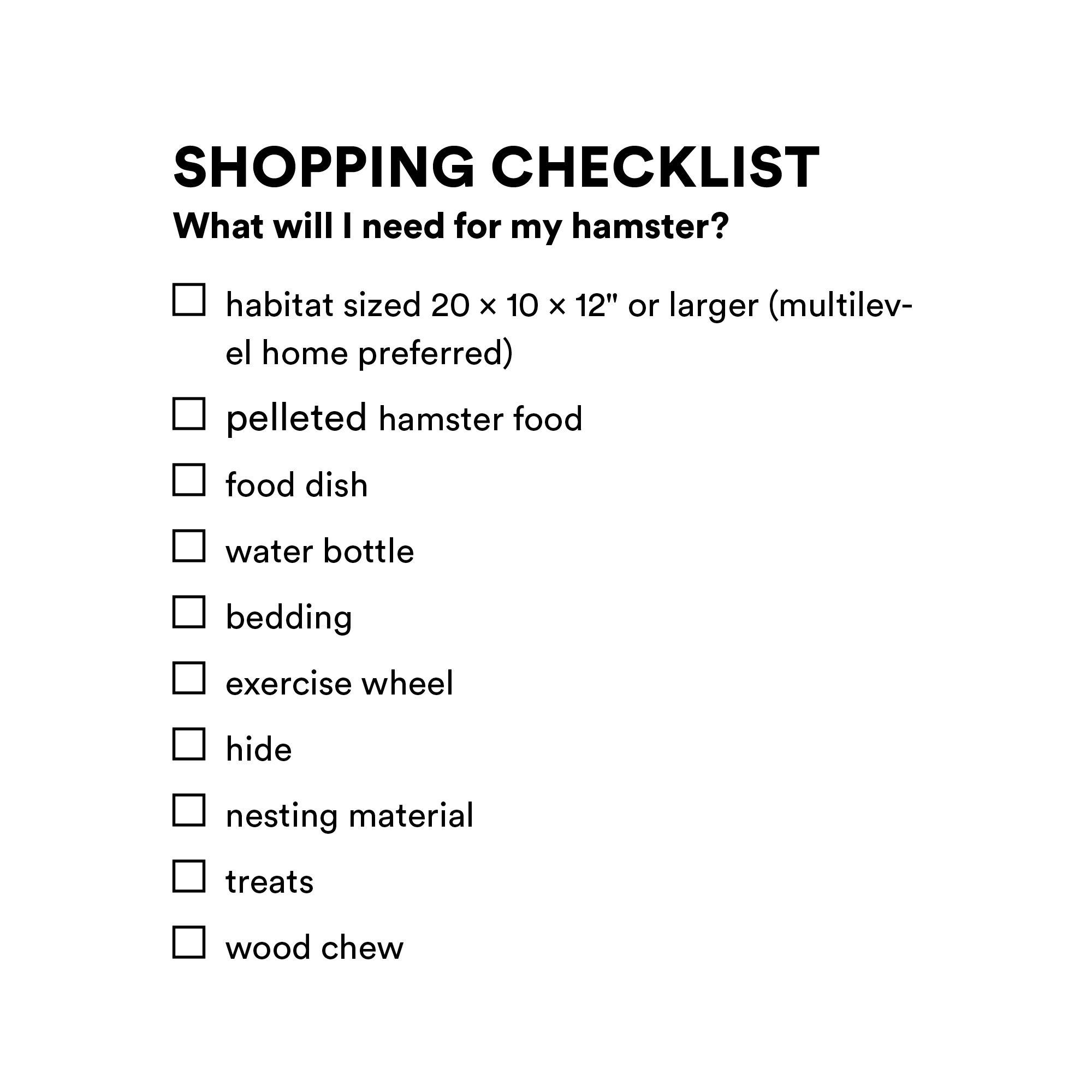 hamster supplies list