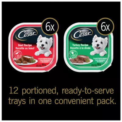 Product Cesar Classic Loaf In Sauce Adult Wet Dog Food Beef & Turkey Entrées Variety Pack, 12ct