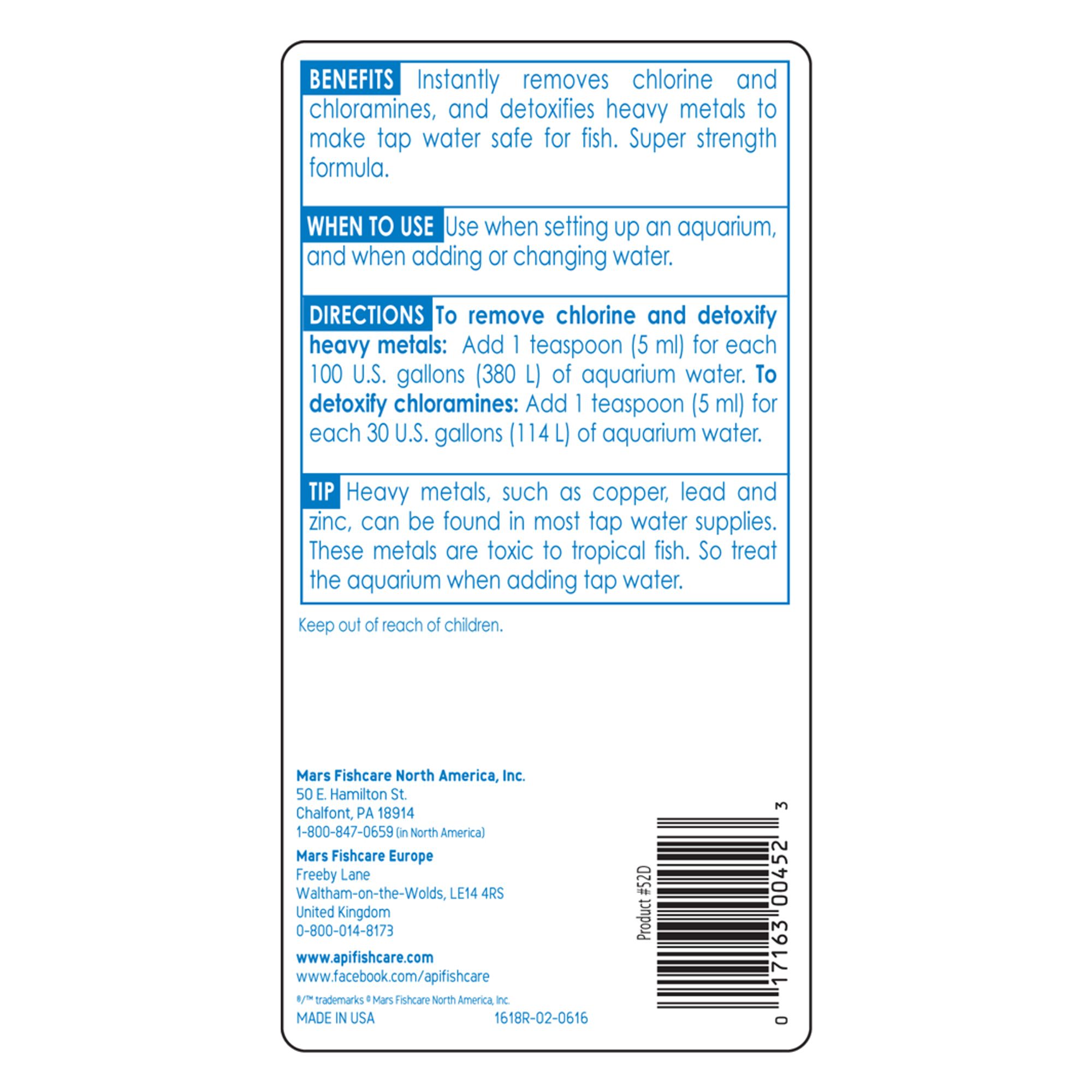 API® Tap Water Conditioner Super Strength Aquarium Dechlorinator for Fish Tanks - thumbnail 2