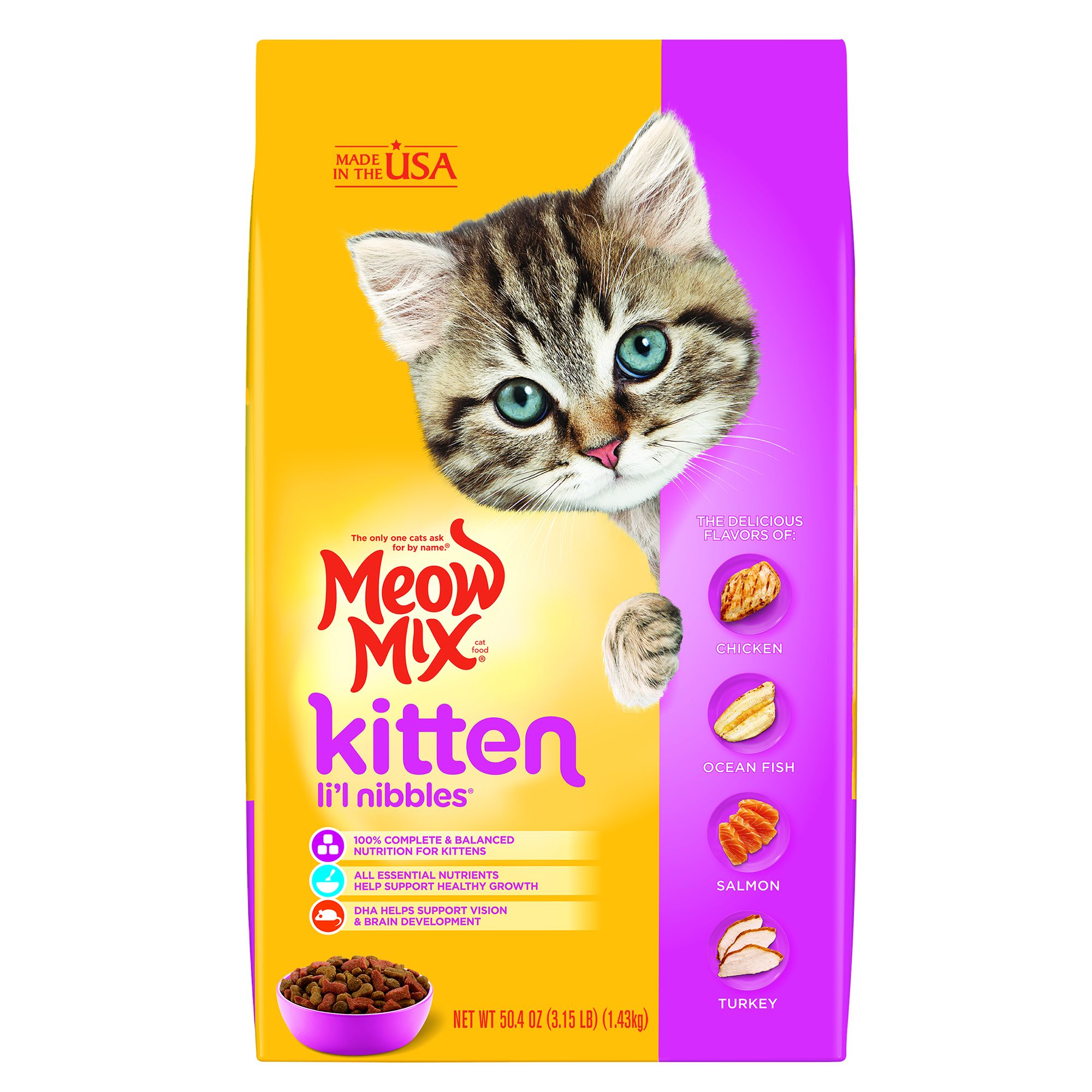 Meow Mix Kitten Li'l Nibbles Dry Cat Food - Chicken, Turkey, Salmon, Ocean Fish