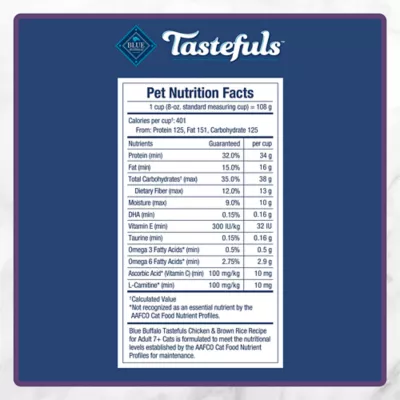 Blue Buffalo Tastefuls Adult Cat 7+ Dry Food - Natural, Chicken & Brown Rice - Image 8