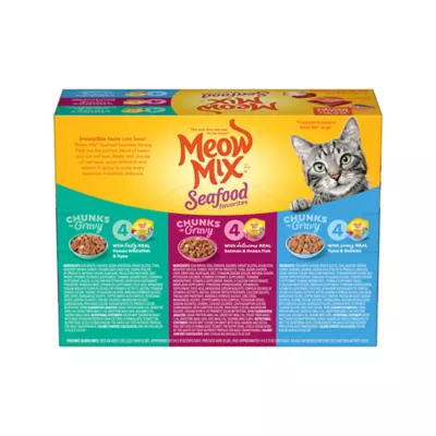 Product Meow Mix Wet Cat Food Adult - Ocean Whitefish, Tuna, Salmon - Variety Pack, 12 CT, 33 OZ