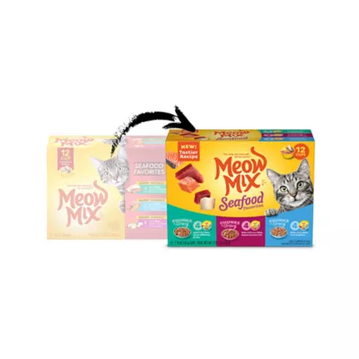 Meow Mix Wet Cat Food Adult Ocean Whitefish Tuna Salmon Variety Pack 12 CT 33 OZ