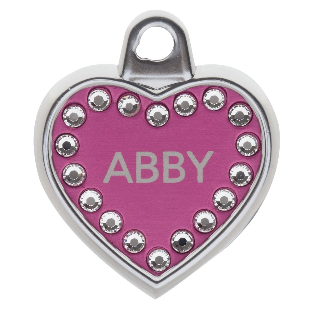 Engraved Cat/Dog/Pet ID tag bling *SMALL* SILVER HEART with *PINK* Diamantes 