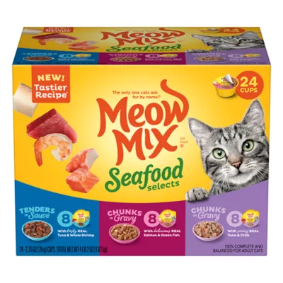 Product Meow Mix Wet Cat Food All Ages - Tuna, Shrimp, Salmon, Ocean Fish, Crab - Variety Pack, 24 CT, 66 OZ