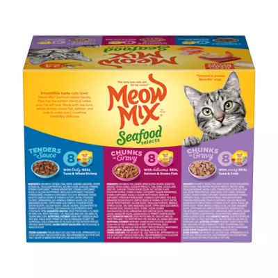 Product Meow Mix Wet Cat Food All Ages - Tuna, Shrimp, Salmon, Ocean Fish, Crab - Variety Pack, 24 CT, 66 OZ