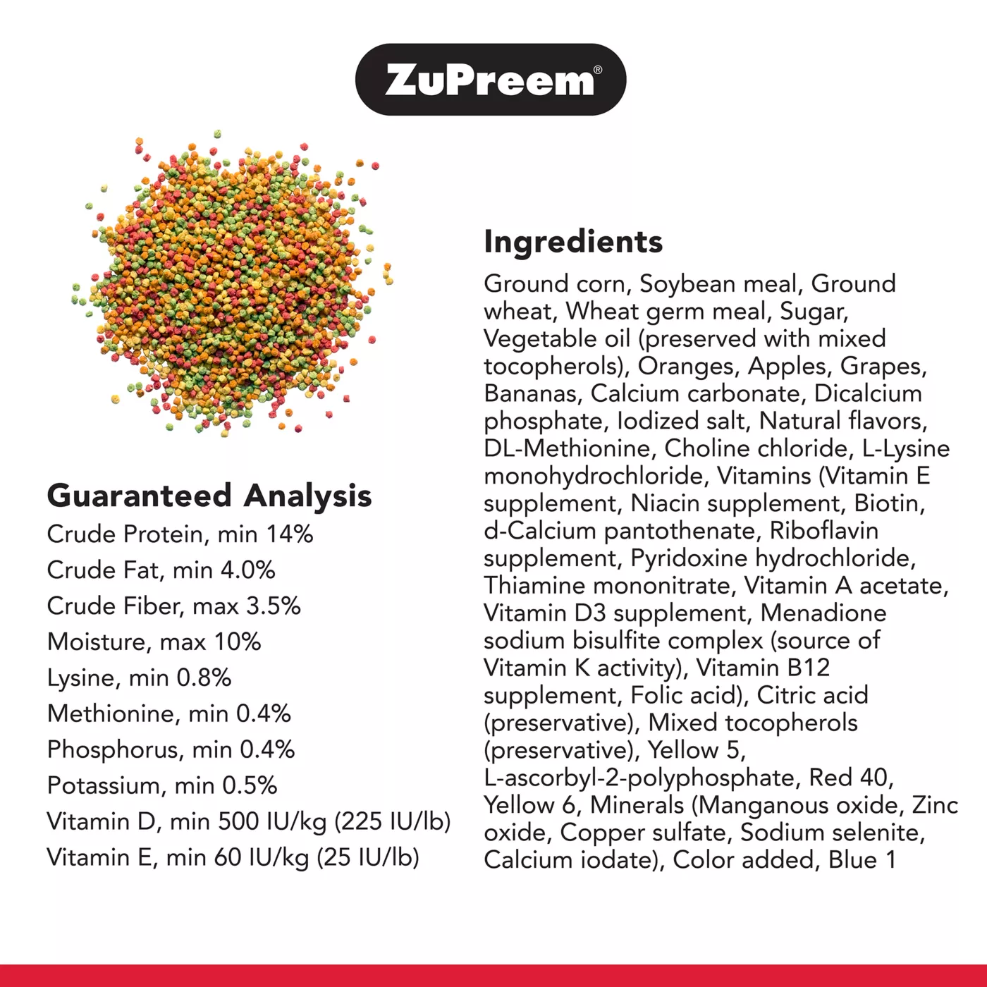 Product ZuPreem® FruitBlend Extra Small Bird Food