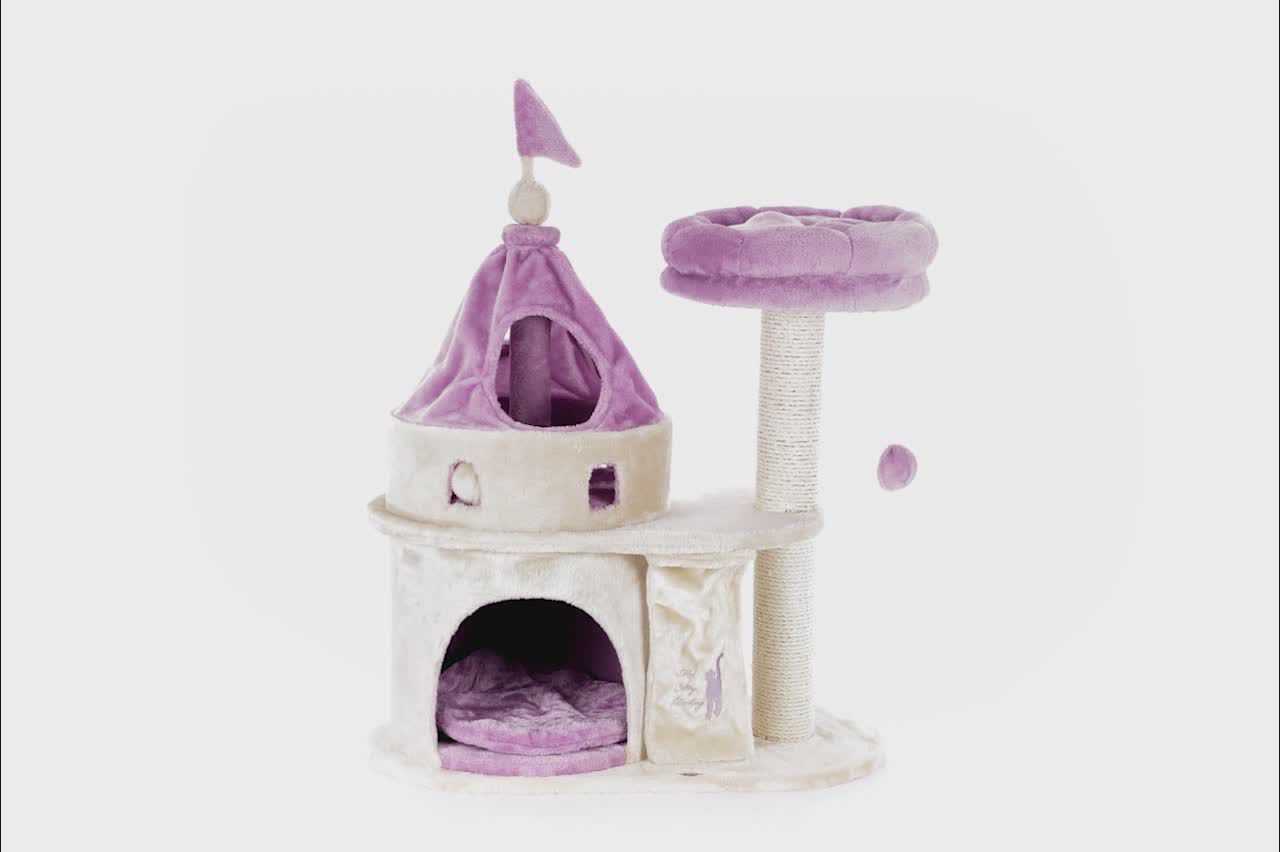 TRIXIE 35-in My Kitty Darling Castle Cat Tree, Purple & Beige