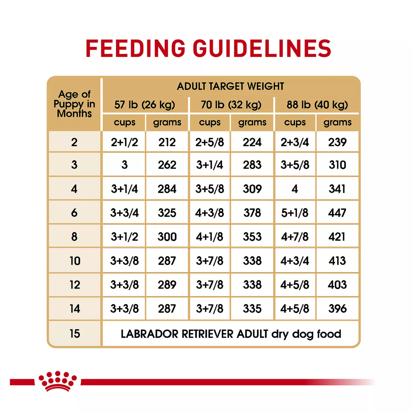 Labrador daily food chart hotsell