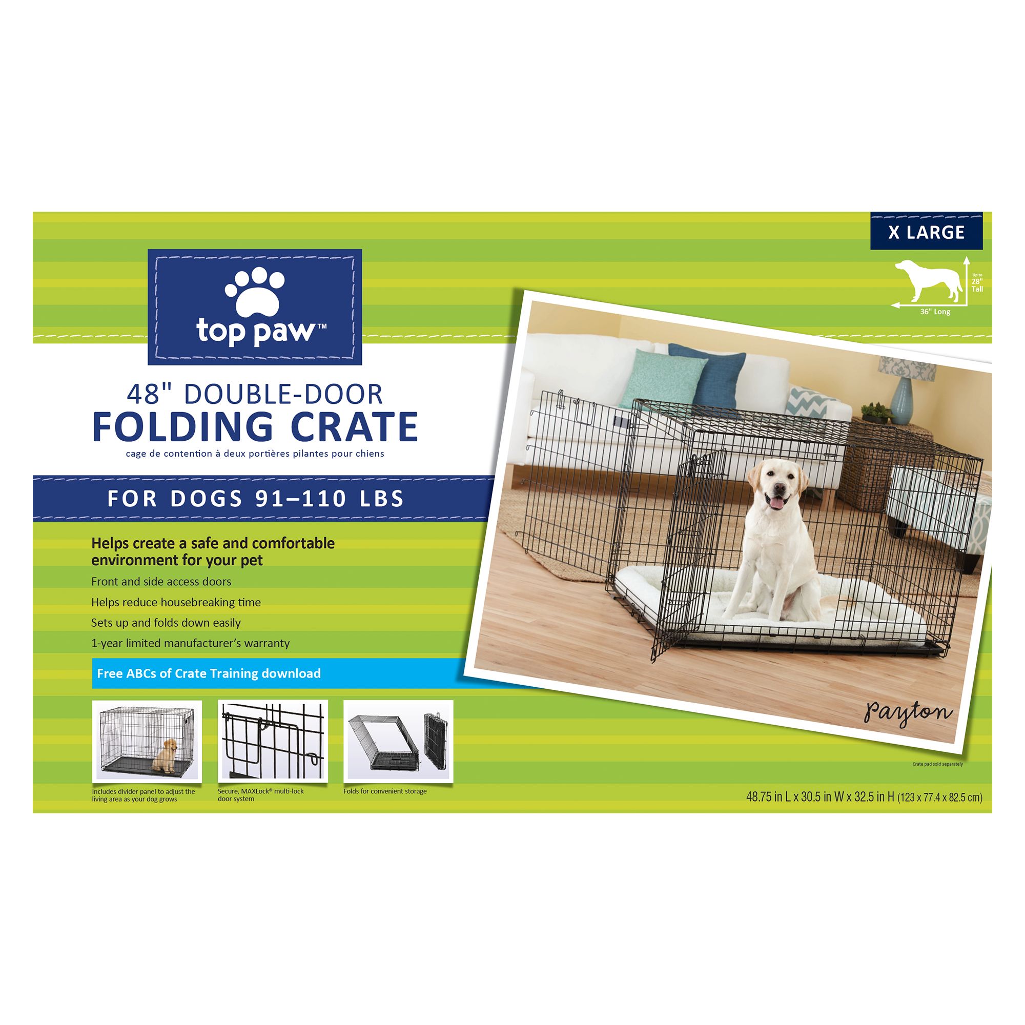 top paw 30 double door folding crate