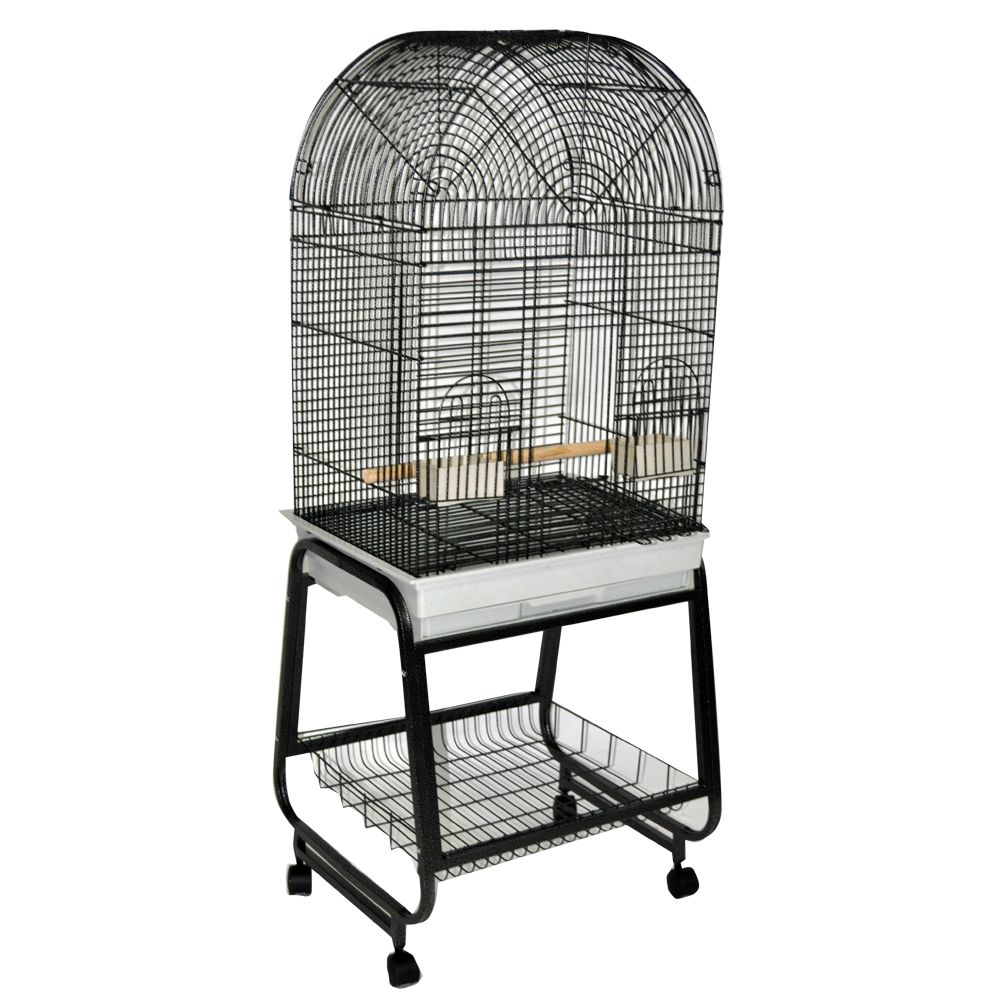 A E 701 Black Opening Dome Top Bird Cage with Plastic Base and Metal Stand