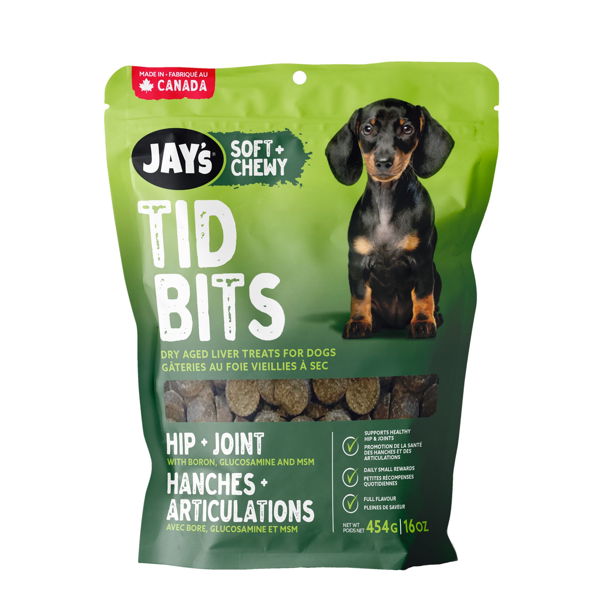 Jay's Tid Bits Hip Joint Soft Chewy Dog Treats Pork Liver