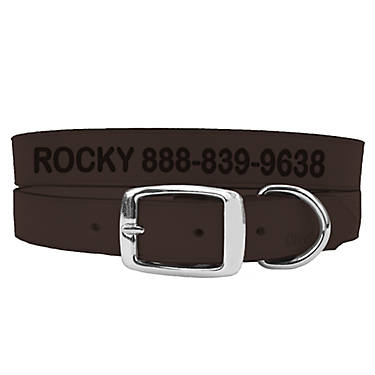 1" Tan Leather Dog Collar Personalized Pet Name Phone Number Opt Made in U.S.