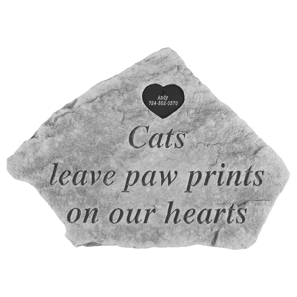 Kay Berry Paw Print Heart Tag Personalized Cat Memorial Stone