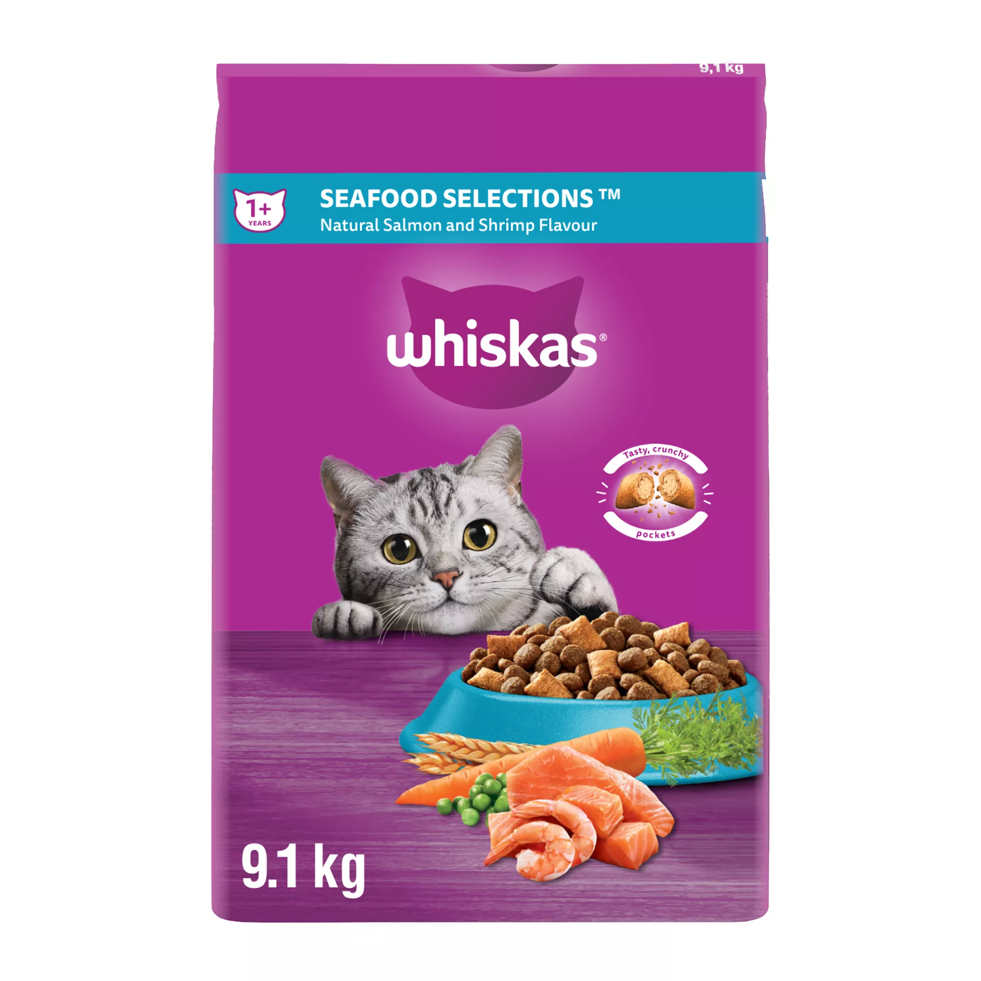 Whiskas Seafood Selections Adult Dry Cat Food with Salmon