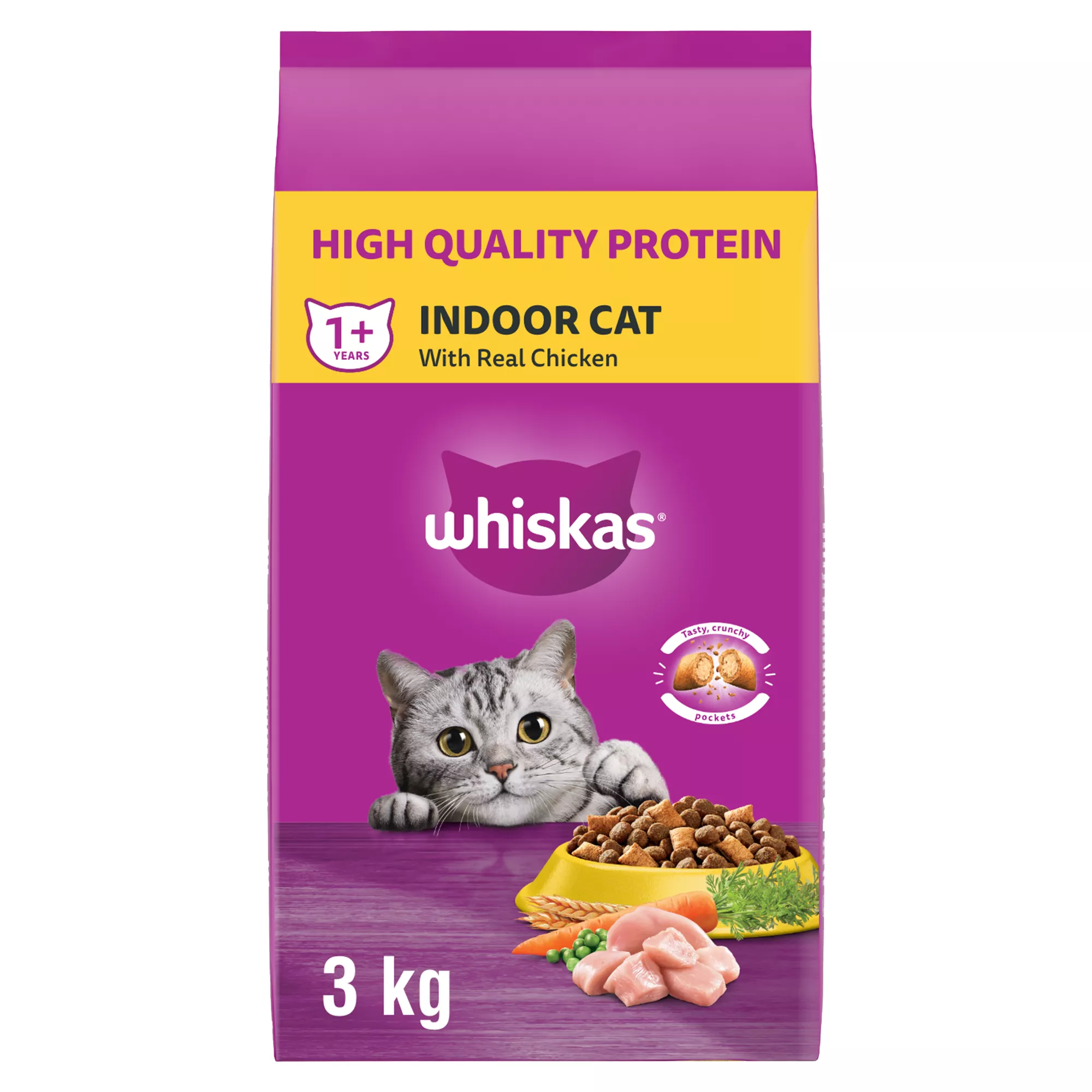 Whiskas Adult Indoor Cat Dry Food with Real Chicken