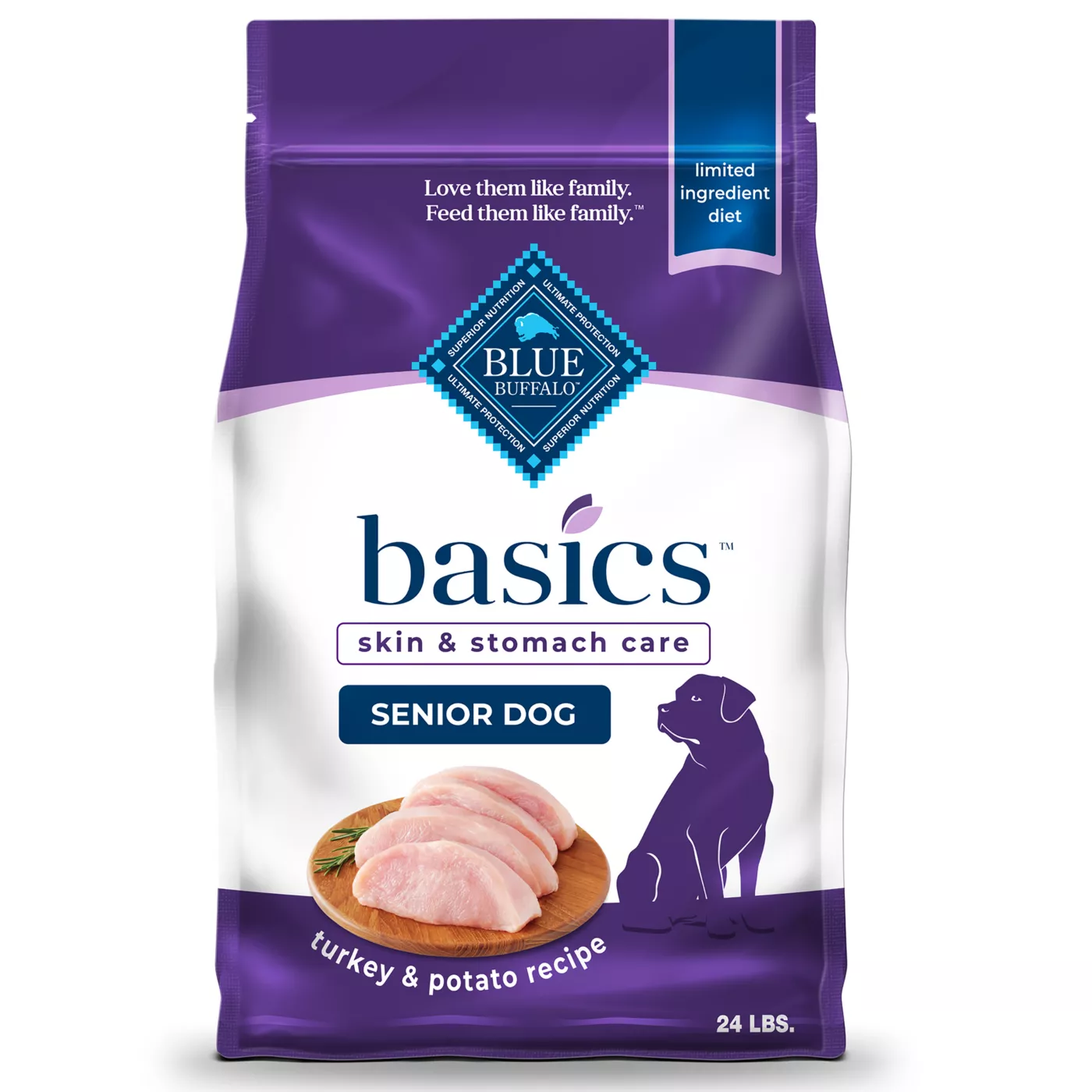 Blue Buffalo Basics Skin Stomach Care Senior Dry Dog Food Turkey Potato 4 lb