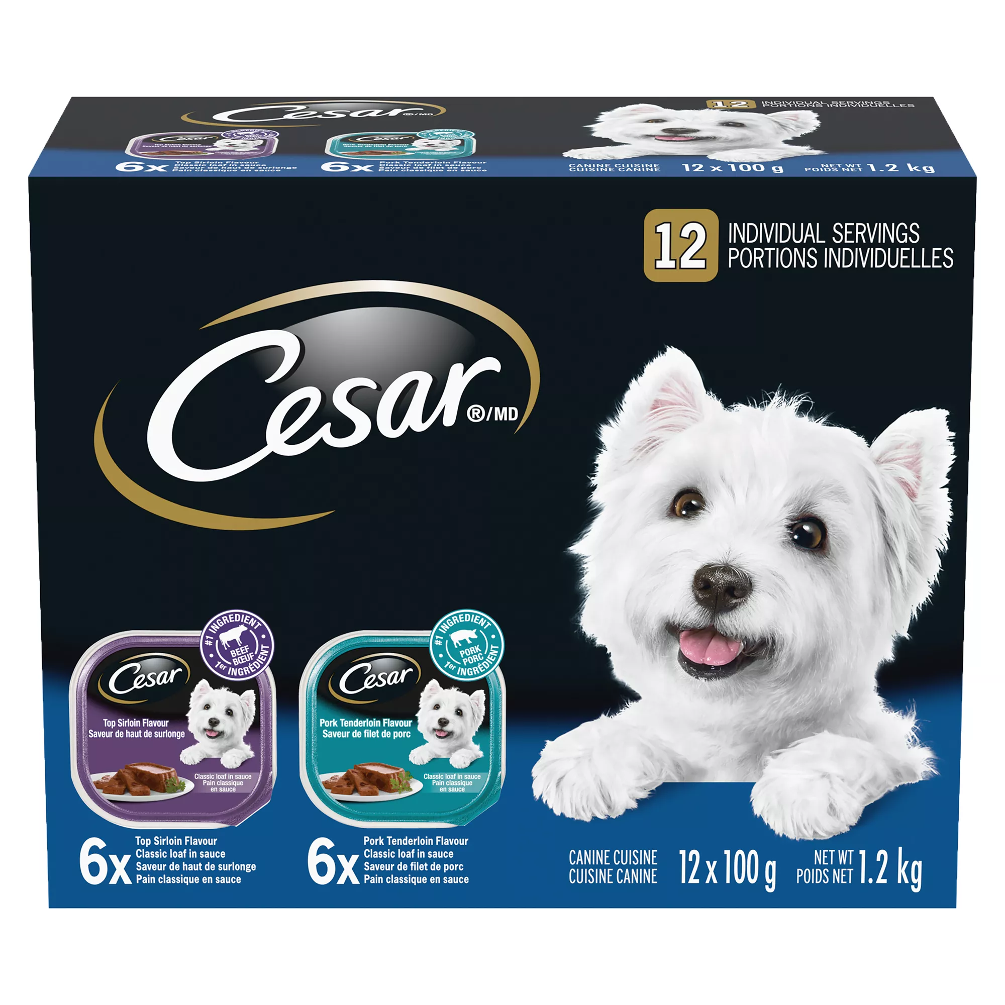 Cesar Classic Loaf In Sauce Adult Wet Dog Food Pork & Sirloin Entrées Variety Pack, 12ct